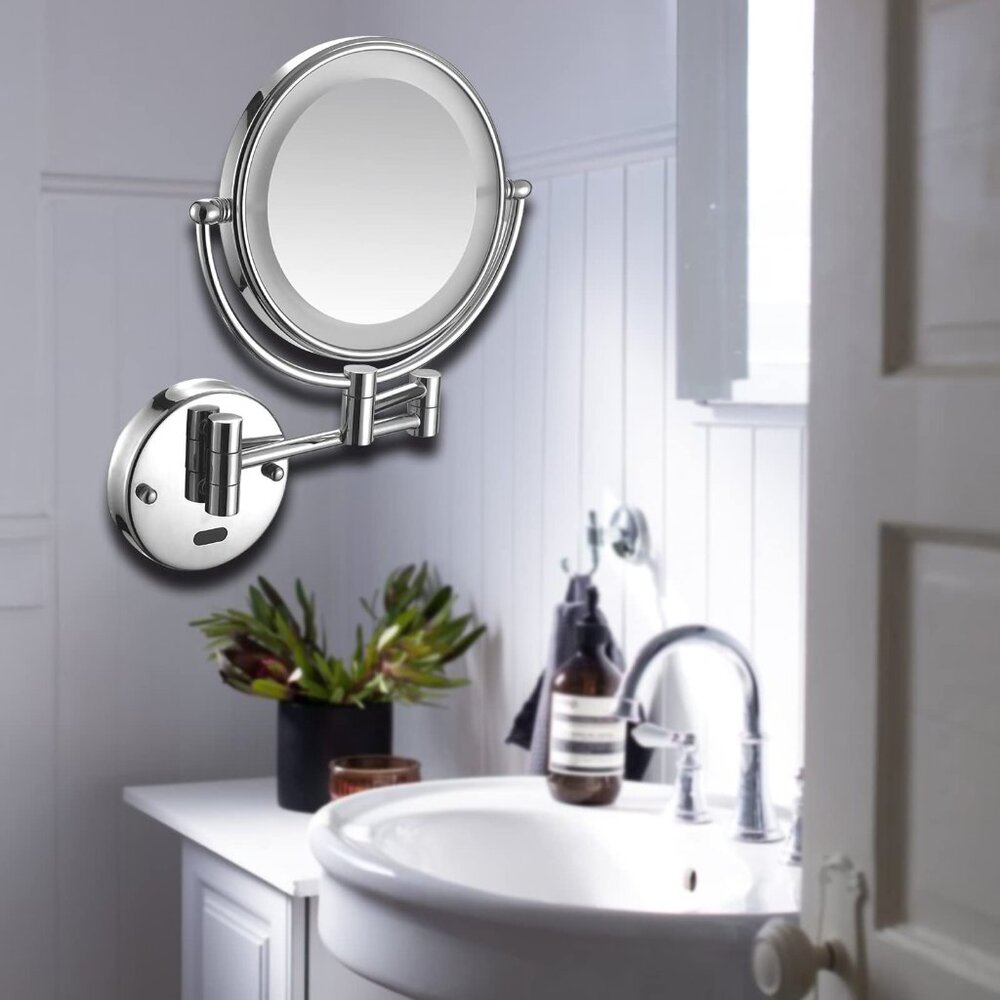 8" Wall-Mounted Makeup Mirror | 1X/10X Magnifying Telescopic Double-Sided | NWT